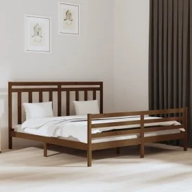Honey brown solid pine wood bed frame 200x200 cm by vidaXL, Beds and slatted bases - Ref: Foro24-3105338, Price: 170,31 €, Di...