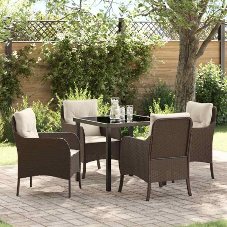 Conjunto de Comedor de Jardín con cojín 5 pcs Marrón Poliratán en Sillas de jardín | Comprar online en Foru.es