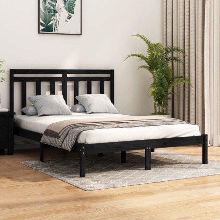Estructura de cama de madera maciza negra 140x190 cm de vidaXL, Camas y somieres - Ref: Foro24-3105234, Precio: 159,62 €, Des...