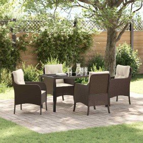 Conjunto de Comedor de Jardín con cojín 5 pcs Marrón Poliratán en Sillas de jardín | Comprar online en Foru.es