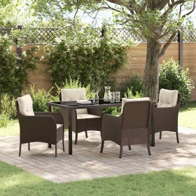 Conjunto de Comedor de Jardín con cojín 5 pcs Marrón Poliratán en Sillas de jardín | Comprar online en Foru.es