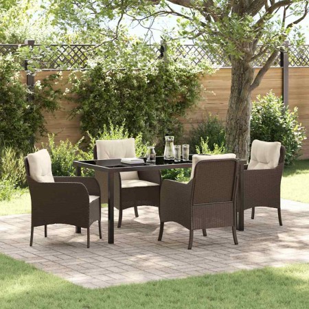 Conjunto de Comedor de Jardín con cojín 5 pcs Marrón Poliratán en Sillas de jardín | Comprar online en Foru.es
