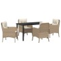 Conjunto de Comedor de Jardín con cojín 5 pcs Beige Poliratán en Sillas de jardín | Comprar online en Foru.es