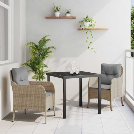 Conjunto de Comedor de Jardín con cojín 3 pcs Beige Poliratán en Sillas de jardín | Comprar online en Foru.es
