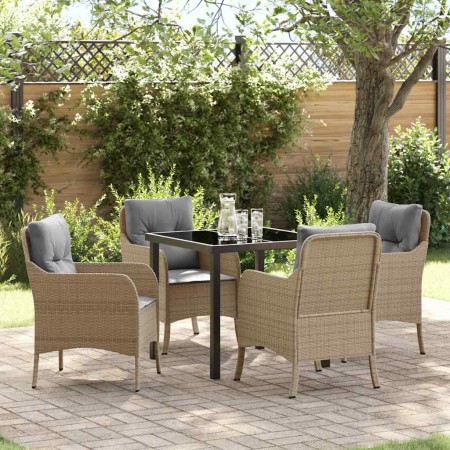 Conjunto de Comedor de Jardín con cojín 5 pcs Beige Poliratán en Sillas de jardín | Comprar online en Foru.es