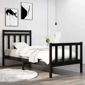 Estructura de cama madera maciza individual negra 75x190 cm de vidaXL, Camas y somieres - Ref: Foro24-3105344, Precio: 120,46...