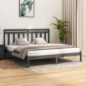 Estructura de cama de madera maciza de pino gris 200x200 cm de vidaXL, Camas y somieres - Ref: Foro24-3105272, Precio: 161,47...