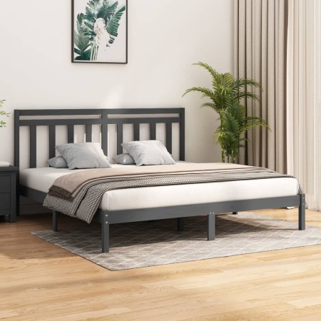Estructura de cama de madera maciza de pino gris 200x200 cm de vidaXL, Camas y somieres - Ref: Foro24-3105272, Precio: 161,47...