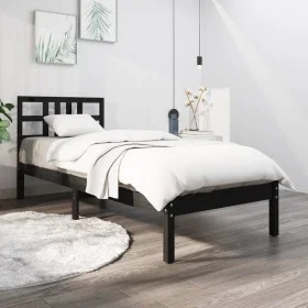 Black solid wood bed frame 100x200 cm by vidaXL, Beds and slatted bases - Ref: Foro24-3105399, Price: 122,02 €, Discount: %
