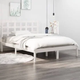 White solid wood bed frame 140x190 cm by vidaXL, Beds and slatted bases - Ref: Foro24-3105451, Price: 122,34 €, Discount: %