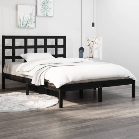 Estructura de cama de madera maciza negra 140x190 cm de vidaXL, Camas y somieres - Ref: Foro24-3105454, Precio: 158,26 €, Des...