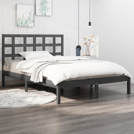 Estructura de cama de madera maciza de pino gris 200x200 cm de vidaXL, Camas y somieres - Ref: Foro24-3105492, Precio: 158,01...