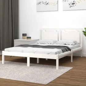 White solid wood bed frame King Size 150x200 cm by vidaXL, Beds and slatted bases - Ref: Foro24-3105541, Price: 153,80 €, Dis...