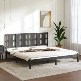Solid gray pine wood bed frame 200x200 cm by vidaXL, Beds and slatted bases - Ref: Foro24-3105622, Price: 166,42 €, Discount: %