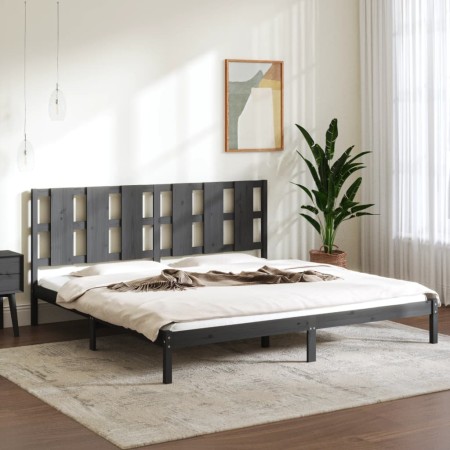 Estructura de cama de madera maciza de pino gris 200x200 cm de vidaXL, Camas y somieres - Ref: Foro24-3105622, Precio: 168,58...