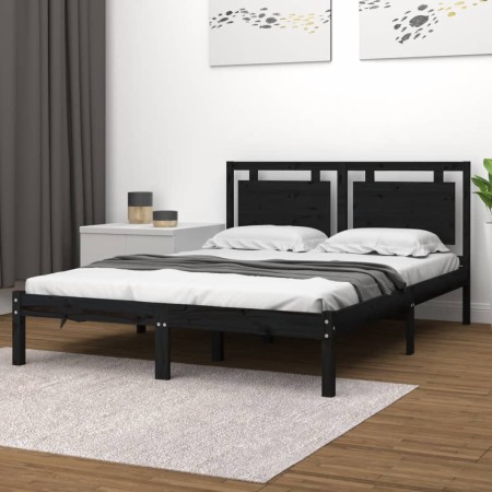 Estructura de cama de madera maciza de pino negra 200x200 cm de vidaXL, Camas y somieres - Ref: Foro24-3105559, Precio: 173,3...