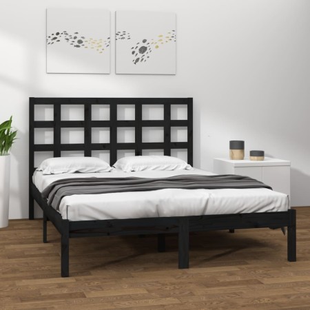 Estructura de cama de madera maciza de pino negra 200x200 cm de vidaXL, Camas y somieres - Ref: Foro24-3105494, Precio: 158,7...