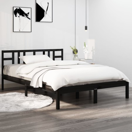 Estructura de cama de madera maciza de pino negra 200x200 cm de vidaXL, Camas y somieres - Ref: Foro24-3105429, Precio: 160,0...