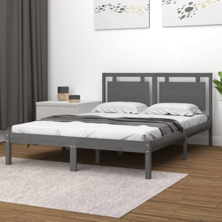 Estructura de cama de madera maciza de pino gris 200x200 cm de vidaXL, Camas y somieres - Ref: Foro24-3105557, Precio: 175,78...