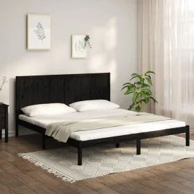 Estructura de cama de madera maciza de pino negra 200x200 cm de vidaXL, Camas y somieres - Ref: Foro24-3105754, Precio: 179,5...