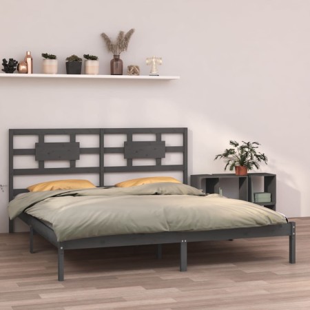 Estructura de cama de madera maciza de pino gris 200x200 cm de vidaXL, Camas y somieres - Ref: Foro24-3105687, Precio: 163,85...
