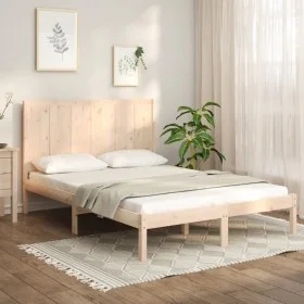 Estructura cama madera doble pequeña maciza de pino 120x190 cm de vidaXL, Camas y somieres - Ref: Foro24-3105700, Precio: 117...