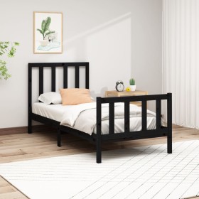 Estructura de cama madera maciza de pino negro 100x200 cm de vidaXL, Camas y somieres - Ref: Foro24-3106697, Precio: 131,68 €...