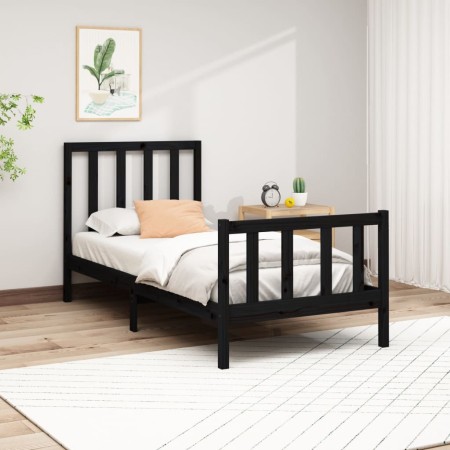 Estructura de cama madera maciza de pino negro 100x200 cm de vidaXL, Camas y somieres - Ref: Foro24-3106697, Precio: 131,68 €...