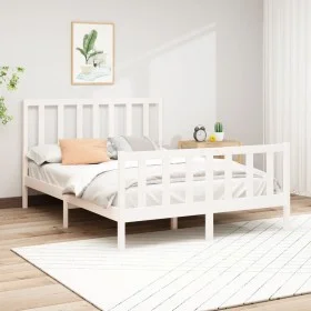 Solid white pine wood bed frame 140x190 cm by vidaXL, Beds and slatted bases - Ref: Foro24-3106684, Price: 134,16 €, Discount: %