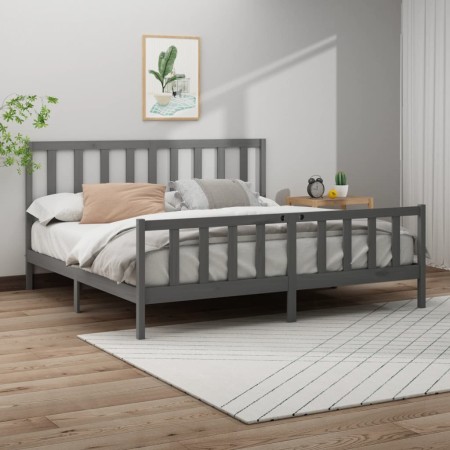 Estructura de cama de madera maciza de pino gris 200x200 cm de vidaXL, Camas y somieres - Ref: Foro24-3106725, Precio: 171,12...
