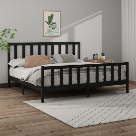 Estructura de cama de madera maciza de pino negra 200x200 cm de vidaXL, Camas y somieres - Ref: Foro24-3106727, Precio: 206,4...
