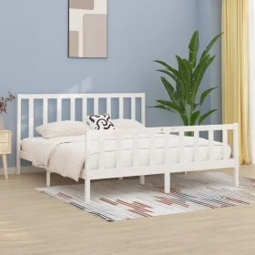 Estructura de cama de madera maciza blanca 200x200 cm de vidaXL, Camas y somieres - Ref: Foro24-3106854, Precio: 149,06 €, De...