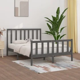 Estructura de cama madera maciza gris King Size 150x200 cm de vidaXL, Camas y somieres - Ref: Foro24-3106840, Precio: 158,07 ...