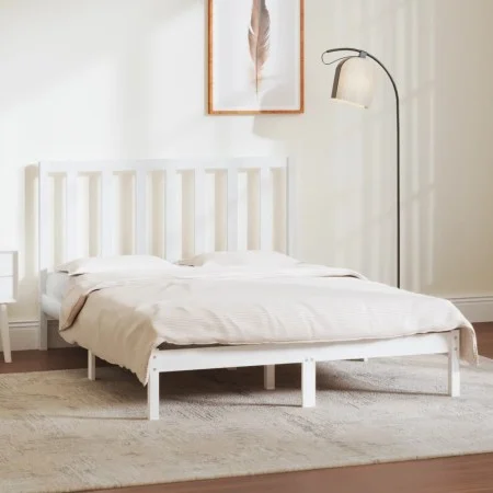 Solid white pine wood bed frame 140x190 cm by vidaXL, Beds and slatted bases - Ref: Foro24-3106619, Price: 122,97 €, Discount: %