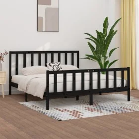 Schwarzer Massivholzbettrahmen 200x200 cm von vidaXL, Betten und Lattenroste - Ref: Foro24-3106857, Preis: 199,69 €, Rabatt: %
