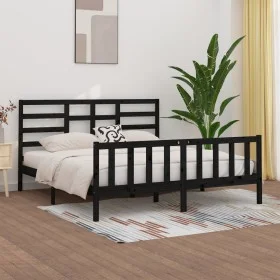 Estructura de cama de madera maciza de pino negra 200x200 cm de vidaXL, Camas y somieres - Ref: Foro24-3107637, Precio: 203,6...