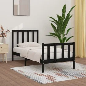 Black solid wood bed frame 100x200 cm by vidaXL, Beds and slatted bases - Ref: Foro24-3106827, Price: 127,81 €, Discount: %