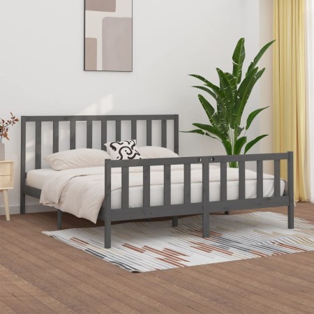 Estructura de cama de madera maciza gris 200x200 cm de vidaXL, Camas y somieres - Ref: Foro24-3106855, Precio: 166,25 €, Desc...