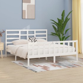 Estructura de cama madera maciza blanco Supe King 180x200 cm de vidaXL, Camas y somieres - Ref: Foro24-3107629, Precio: 166,2...