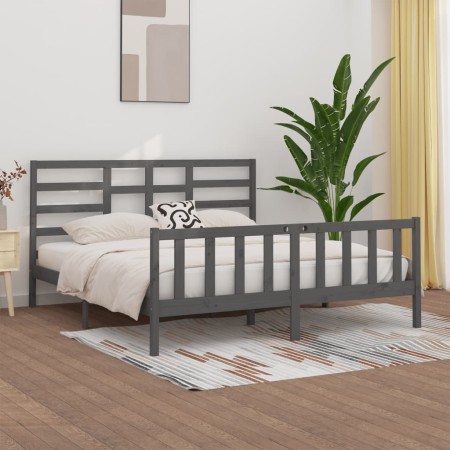 Estructura de cama de madera maciza de pino gris 200x200 cm de vidaXL, Camas y somieres - Ref: Foro24-3107635, Precio: 170,34...