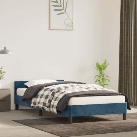 Estructura cama con cabecero terciopelo azul oscuro 90x190 cm de vidaXL, Camas y somieres - Ref: Foro24-347547, Precio: 95,72...