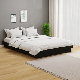 Black solid wood bed frame King Size 150x200 cm by vidaXL, Beds and slatted bases - Ref: Foro24-819916, Price: 124,41 €, Disc...