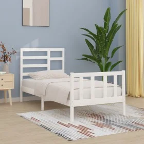 Solid white pine wood bed frame 90x200 cm by vidaXL, Beds and slatted bases - Ref: Foro24-3107599, Price: 95,97 €, Discount: %