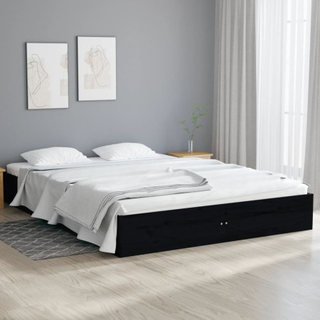 Estructura de cama madera maciza negra 120x190 cm de vidaXL, Camas y somieres - Ref: Foro24-820076, Precio: 132,00 €, Descuen...