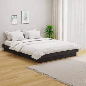 Estructura de cama de madera maciza gris 140x190 cm de vidaXL, Camas y somieres - Ref: Foro24-819954, Precio: 209,66 €, Descu...