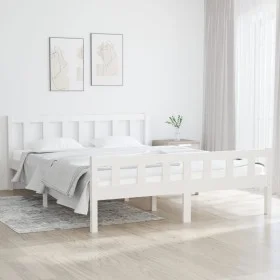 Estructura de cama madera maciza blanca King Size 150x200 cm de vidaXL, Camas y somieres - Ref: Foro24-810685, Precio: 108,98...
