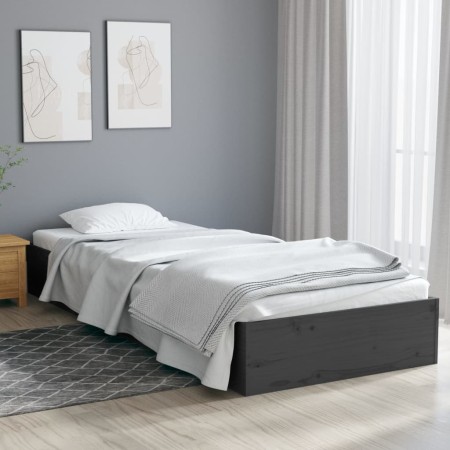 Estructura de cama individual madera maciza gris 75x190 cm de vidaXL, Camas y somieres - Ref: Foro24-820064, Precio: 96,22 €,...