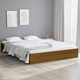 Estructura de cama doble madera maciza marrón miel 135x190 cm de vidaXL, Camas y somieres - Ref: Foro24-820080, Precio: 141,2...
