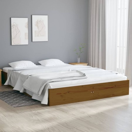 Estructura de cama doble madera maciza marrón miel 135x190 cm de vidaXL, Camas y somieres - Ref: Foro24-820080, Precio: 141,2...