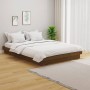 Estructura de cama doble madera maciza marrón miel 135x190 cm de vidaXL, Camas y somieres - Ref: Foro24-819950, Precio: 173,6...